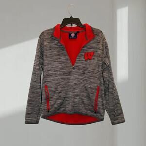 Wisconsin Badgers Zip-Neck Performance Pullover – Gray/Red (Adult M)